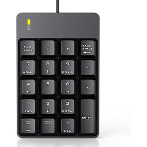 TechGarden Wired Number Pad, USB Numeric Keypad 19 Key Number Keypad Keyboard for Laptop PC Computer Notebook, Big Print Letters - Black