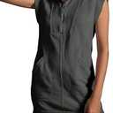 Qiaomai Womens Half Zip Sweatshirt Dresses Summer V Neck Sleeveless Pullover Tunic Tops Mini Dress, Size L