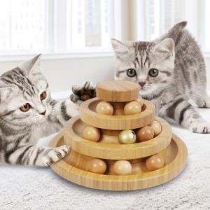 Cat Ball Track Toy, Kitty Toys Roller,3-Level Ball Tower with 9 Removable Balls, Interactive Cat Toy, DIY Circle Fun Toy for Kitten Mental Physical Exercise - Medium Size