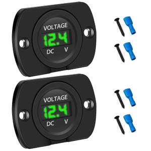 Linkstyle 2 PCS DC Volt Meter 12V, Battery Voltage Gauge 12V, Digital Voltage Meter 12 Volt, Waterproof LED Voltmeter Gauge, Panel Mount Voltmeter for Car Boat Marine Motorcycle Truck RV ATV UTV (Green)