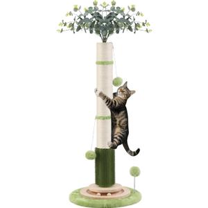 45'' Tall Cat Scratching Post,3.5Inch Diameter Sisal Rope Scratching Post for Indoor Cats Adults Kittens,Cat Scratcher with Interactive Ball Toys Self Groomer Brush for Large Cats