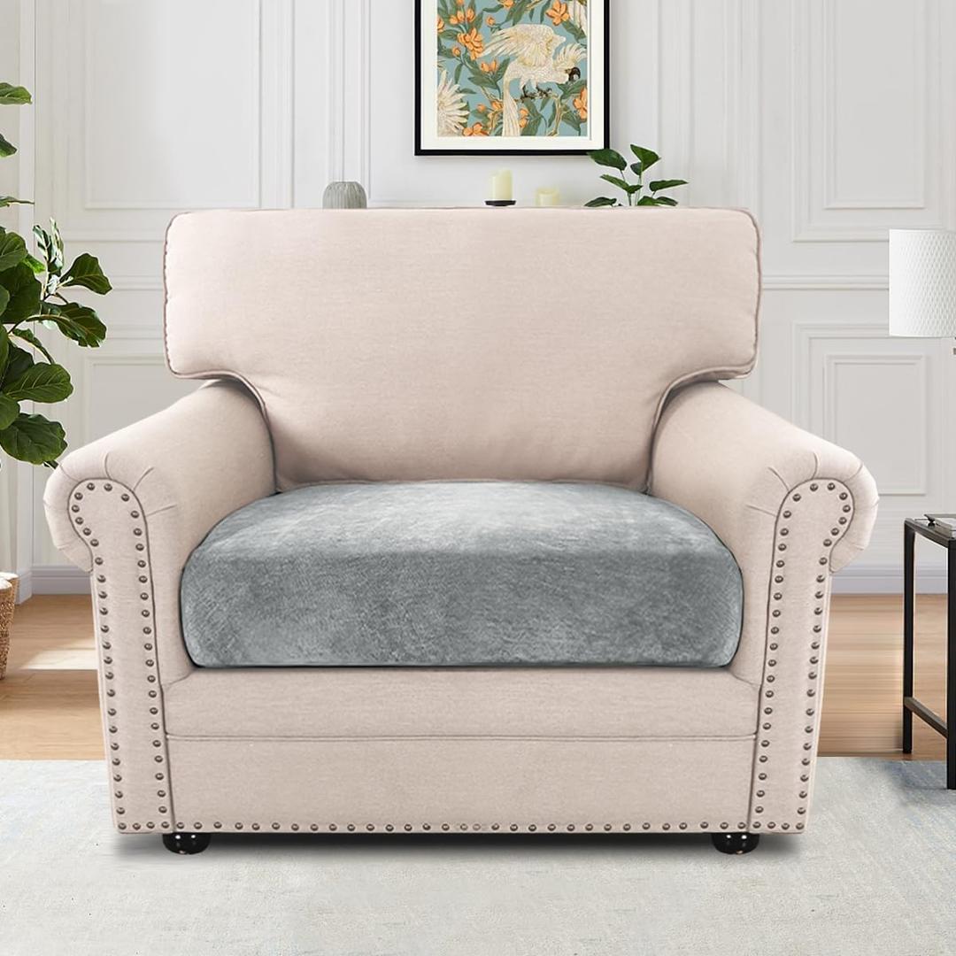 H.VERSAILTEX Stretch Couch Cushion Slipcovers Mixed-Color Chenille Chair Covers for Living Room Armchair Non Slip Furniture Protector with Elastic Bottom(1 Seater Armchair Cushion Cover,Dove)