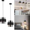 Pendant Lights Kitchen Island Lighting,7 Inch Adjustable Mini Glass Haning Lights for Entrance Aisle Decorative Lighting Fixture for Dining and Bar Table (2 Pack Matte Black)