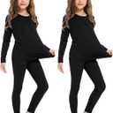 Silkfly 2 Pack Girls Thermal Underwear Set Fleece Lined Thermals Top and Bottom Base Layer for Girls Winter (Black, XS)