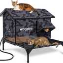 Wagstro Large Heated Cat House for Outside with Dampless Deck, Highly Elevated, Exit-Only Door, Waterproof Insulated Outdoor Cat Shelter for Feral Stray Barn Cat (27.5"x24.4"x24.8", Camo Black)