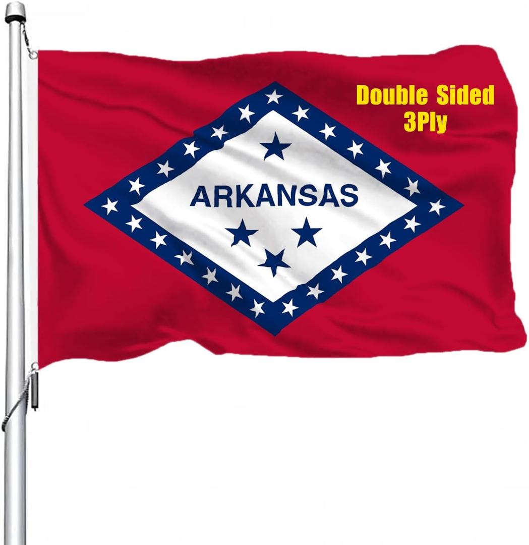 Arkansas Flag 3x5 Outdoor Double Sided - Heavy Duty Polyester State of Arkansas Flags for Outside 4 Rows Hemming AR Flag with 2 Brass Grommets