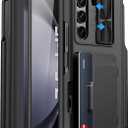 SIXBOX for Samsung Galaxy Z Fold 5 Case with Card Holder & S Pen Holder & Slide Lens Cover, Builtin Hinge Protection & Screen Protector, Durable Sturdy Phone Cover Case for Galaxy Z Fold 5, Black