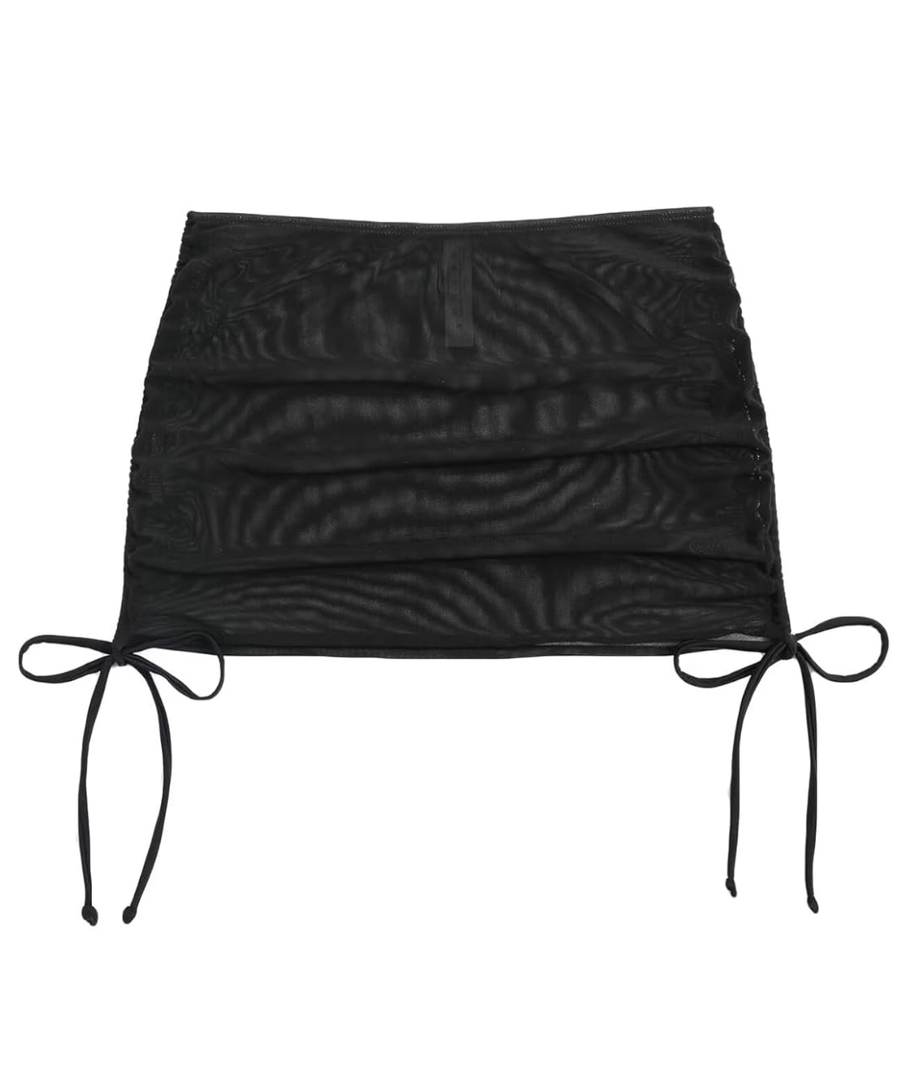 Women's Mesh Sheer Drawstring Solid Summer Bikini Cover Up Skirt (Medium)