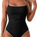 Daci Women's Tummy Control One Piece Swimsuit Full Coverage Bathing Suit Square Neck, Contrast Trim, Removable Pads, Adjustable Straps, Supportive Comfort, Resort-Ready Style S