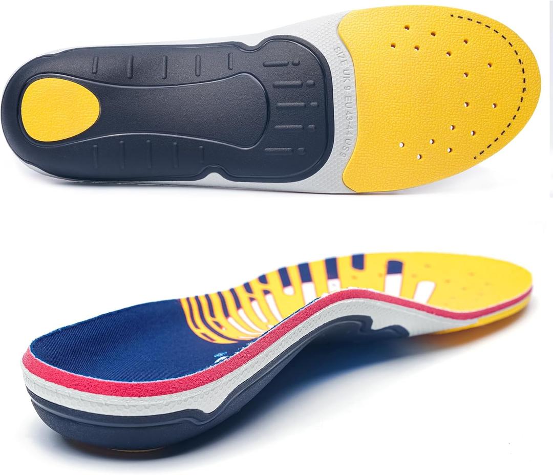 Plantar Fasciitis Relief Arch Support Inserts Flat Feet Orthotics para Orthopedic Insole Men Women Absorb Shock Supination Correction Standing All Day Boot Work Shoe Insoles Size (9-9 1/2) (Yellow)