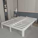 10 Inch Queen Bed Frame, White Bed Frame Queen Size with Metal Baffles, No Box Spring Needed, Heavy Duty Steel Platform Support, Rounded Corner Legs, Reserved Holes, Noise Free, Storage Space