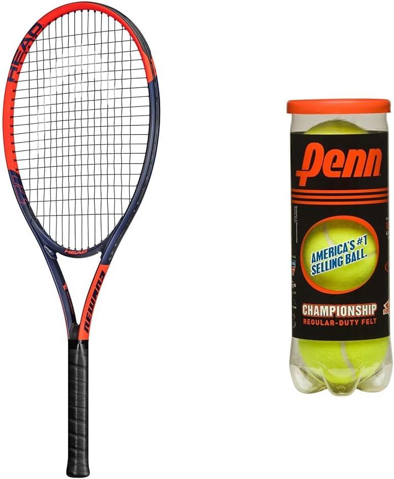 HEAD Ti. Reward Pre-Strung 27 in. Tennis Racquet, Red & Penn Championship- Regular Duty Felt Pressurized Tennis Balls - 1 Can, 3 Balls