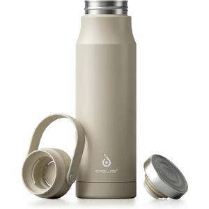 IDEUS Insulated Stainless Steel Water Bottle 17 oz Push Button Lid & Leakproof Travel Mug for Hot/Cold Beverages Fits Most Cup Holder (Celadon White)