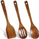 3PCS Wooden Spoons for Cooking 12 inch Non Scratch Woodens Spatulas Set Includes Slotted Spoon Woodens Spoon & Wooden Spatula for Stirring Frying Mixing Sauteing