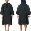 Surf Poncho Changing Robe, 3/4 Sleeve Extra Large Thick Hoodie Towel Poncho for Men Women Beach Swimming, 43" x 35", Black