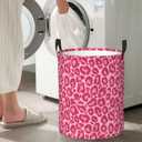 Pink Leopard Texture Round Laundry Hamper Storage Basket Toys Clothes Organizer Bin For Home Bathroom Bedroom Dorm Nursery, 38l