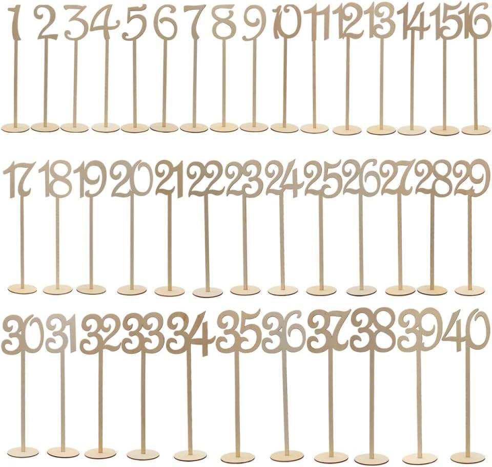 TENDYCOCO Wooden Table Numbers 1-40 with Round Base Holder 14.01In Rustic Seat Signs for Wedding Reception and Home Decoration