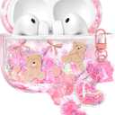 Joyleop for Airpods Pro 3 Case - Cute Girly Quicksand Liquid for Women Girl Pretty Aesthetic Shiny Bling Stylish Bear Bow Design Protective Case for Airpods Pro 3rd Generation 2025 Cover with Keychian