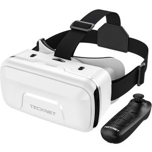 TECKNET VR Headset for Phone with Controller, Virtual Reality Headsets with HD 110FOV Anti-Blue Light Lenses & Adjustable Gears, 3D VR Headset for Kids Compatible iPhone Samsung Android 4.7-7.2" (White)