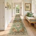 RELEANY Area Rugs 2'6''x10' Runner Rug Non Slip Washable for Kitchen Hallway Bedroom Beside Laundry Room Bathroom Rug, Floor Carpet, Brick Red Rust Neutral Brown Burnt Orange Green