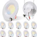 12 Pack 5/6 Inch 5CCT LED Recessed Downlight, Can Lights with Baffle Trim, Wet Rated, E26 Base, 10.5W=85W, CRI 90, Dimmable, Simple Retrofit Installation, Energy Star & ETL Listed
