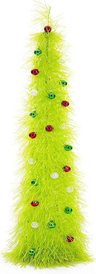 BrilliantJo Christmas Tree 5ft Valentines Day with Light Balls Ornaments Hairy Pop Up Pencil Tinsel Collapsible Stand for Xmas Holiday Party Decorations, Home Office Display Decor, Fruit Green