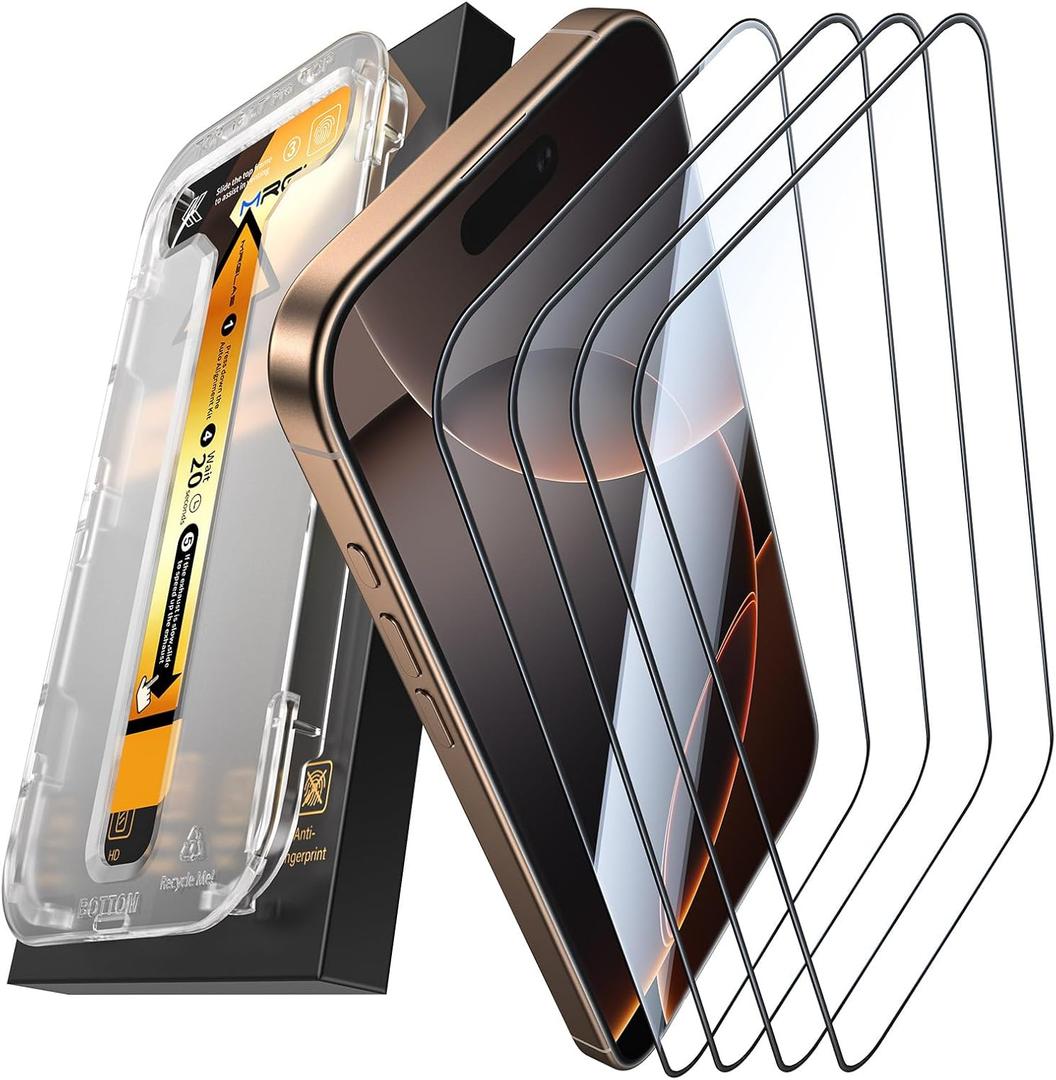 MRGLAS 4-Pack Screen Protector for iPhone 16 Pro Max [9H+ Military-grade Aerospace Glass][Auto-Alignment Kit][HD Clear] Shatterproof Tempered Glass Film for 16 Pro Max 6.9" Case-Friendly, Zero-bubble