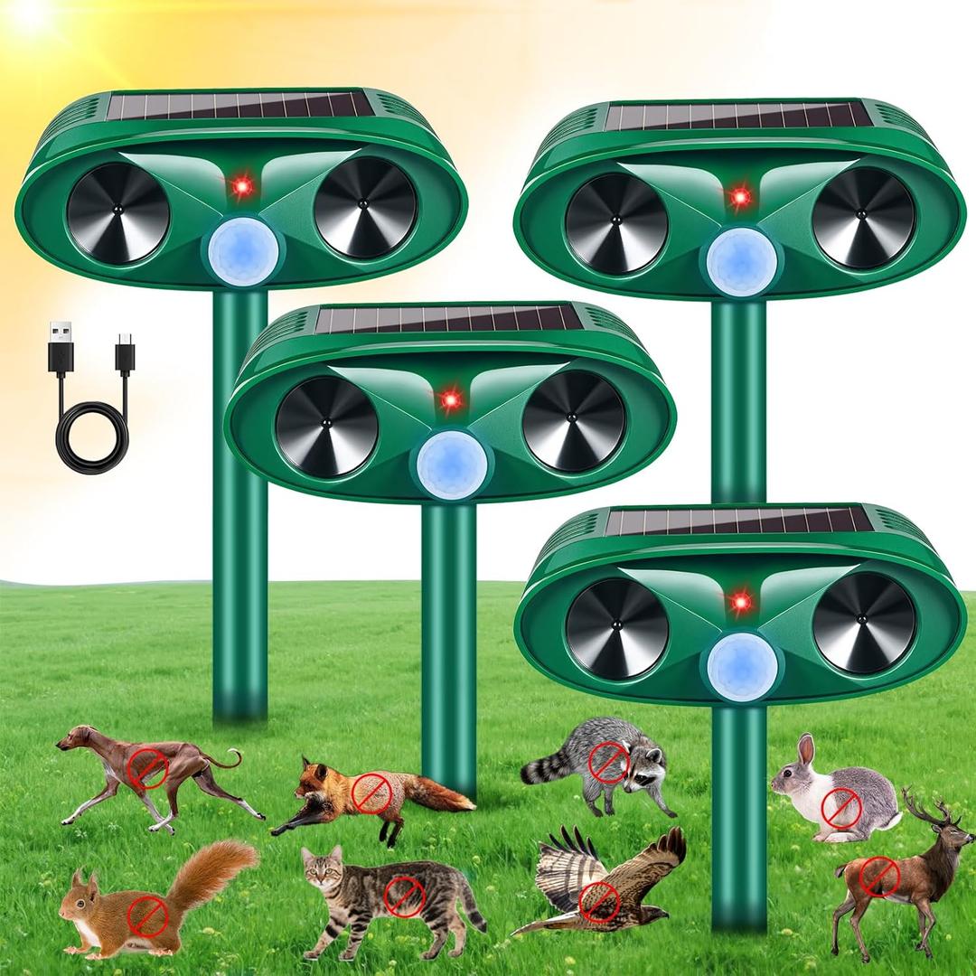 2026 Sonic Fortress Pro Deer Repellent Solar Ultrasonic Repellent Outdoor Cat Deterrent Animal Repeller with Motion Sensor for Dog Skunk Rabbit Racoon Squirrel Fortress Pro for Garden Yard,4 Pack (Green)