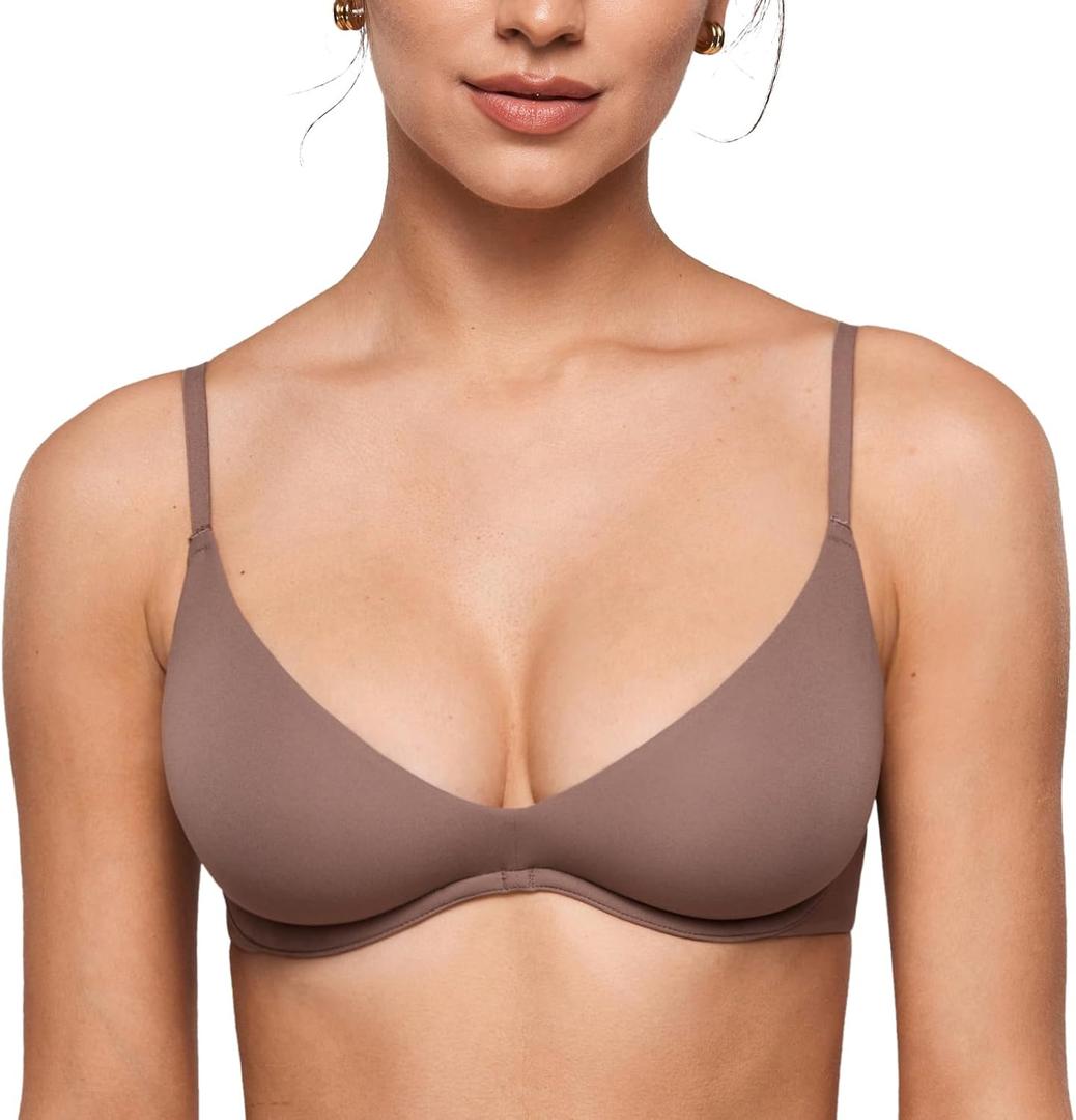 INLYRIC Women's Inbarely Plus Plunge Bra - Unlined Underwire Sexy Demi Balconette Bras (36B, Brown Purple)