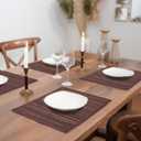 Bamboo Placemats with Fabric Border Set of 8 Natural Bamboo Rectangular Rolling Table Mats for Dining Kitchen Table Heat Resistant Table Protection Dark Brown