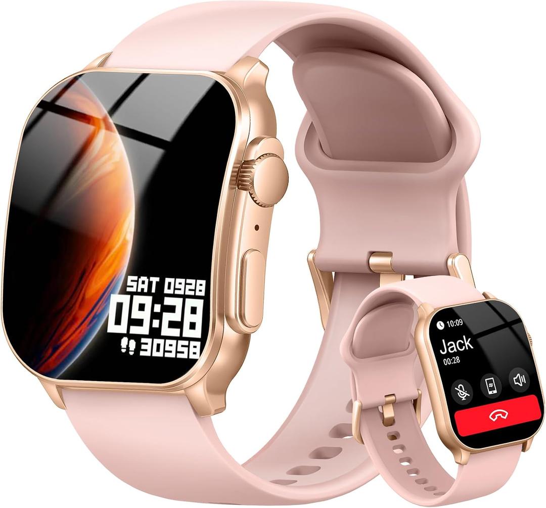 Smart Watch, 2.01" AMOLED Curved HD Full Touch Screen, Compatible with iOS & Android for Daily Workout Business Gift, Fitness Tracker with 24/7 Heart Rate/Sleep Monitor, IP68 Waterproof Watch Pink