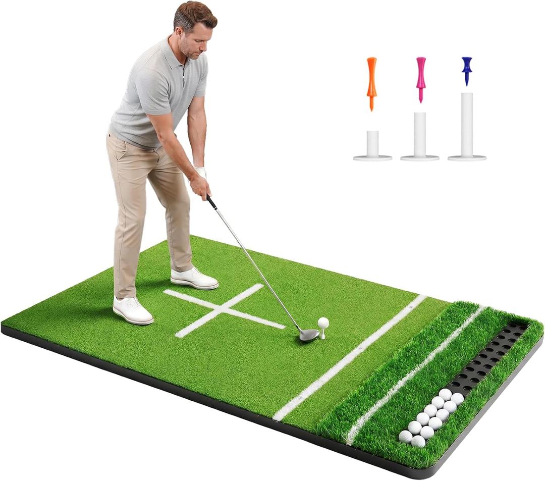 Golf Mat & Hitting Mat: 5.2 x 4ft, 6 x 4ft Practice Outdoor/Indoor 21 to 50mm Turf Mats with Ball Tray All-in-One Hitting Mats for Golf Practice, Perfect for Garage/Backyard