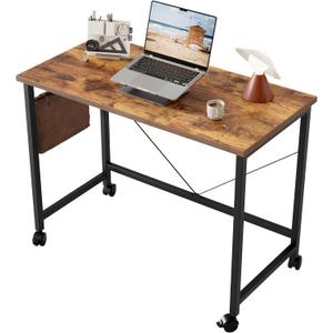 Mericonia Rolling Computer Desk with Wheels, Gaming Desk for Small Spaces, Modern Simple Style Table for Home Office, Study Writing Table (Caster, Rustic Brown, 32 inch)