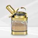2 PCS Glass Condiment Containers Gold Spice Jars with Lids and Spoons Seasoning Pot Set Salt Box Sugar Dispenser for Kitchen Dining Room Counter Flour Sugar