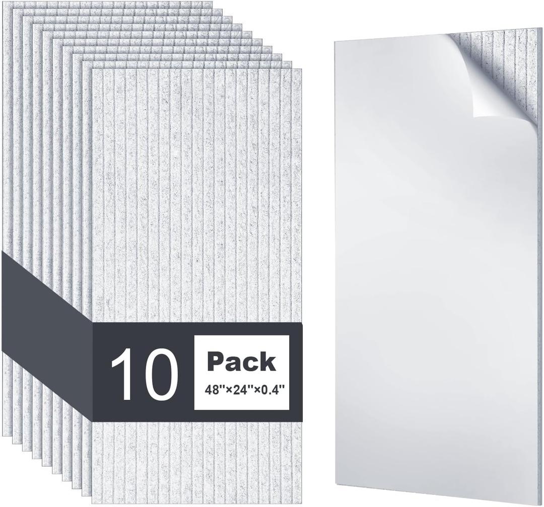 10 Pack Large Acoustic Panels, 48 x 24 Inch High Density Soundproof Panel for Walls, Self-Adhesive Sound Proof Panels for Recording Studio, Home, Office, Theater(Grey)
