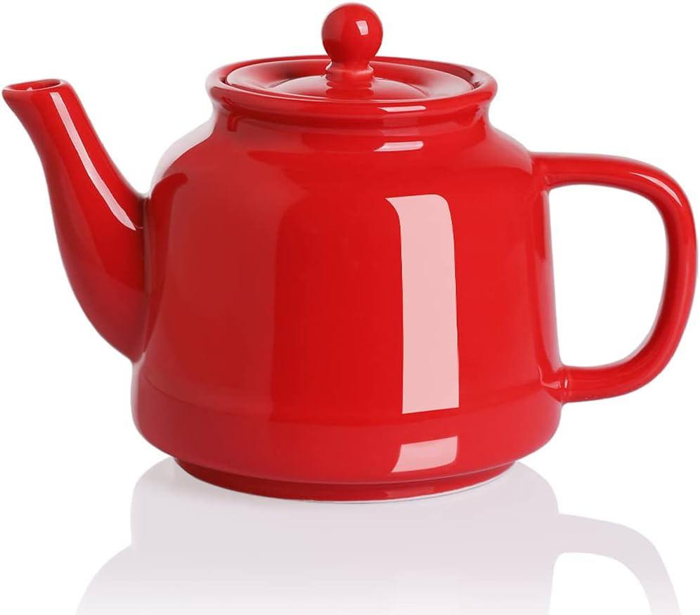Sweejar 35 oz Porcelain Tea Pot, Teapot with Removable 18/8 Stainless Steel Infuser, Microwave & Dishwasher Safe Tea Maker, Tea Infuser Pots for Blooming loose Leaf Tea,Women Chrismas Women Gift (Red)