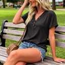 KevaMolly Womens Button V Neck T Shirts Short Sleeve Tshirt Shirts Casual Loose Fit Tops 2026 Summer Beach Outfits Clothes (M)