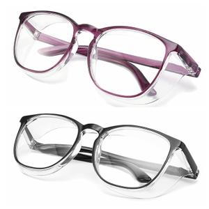 Alsenor Safety Glasses Anti Fog Goggles Protective Eyewear Blue Light Blocking Anti Dust UV Protection Glasses For Men Women (2 Pack (New Purple + Black))