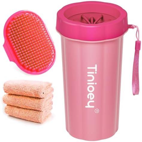 Dog Paw Cleaner for Large Dogs (with 3 Towels & Dog Bath Brush), Dog Paw Washer, Paw Buddy Muddy Paw Cleaner, Pet Foot Cleaner (Large, Red)
