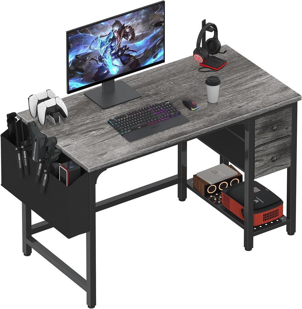 Lufeiya Computer Desk with Fabric Drawers, 40 Inch Gaming Desk for Small Space Home Office, Modern Simple Study Writing Table PC Desks for Bedroom, Gray (Grey)