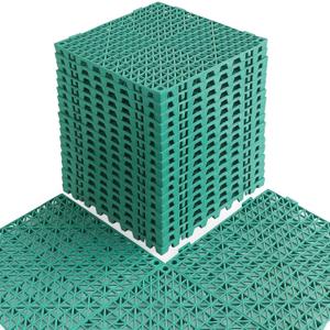 MAXWAVE 18 Pack 12" x 12" Modular Interlocking Floor Mats, Soft PVC Non-Slip Drainage Tiles, Splicing Rubber Cushion Flooring for Deck, Shower, Pool, Basement, Shed, Indoor and Outdoor Use (Green)