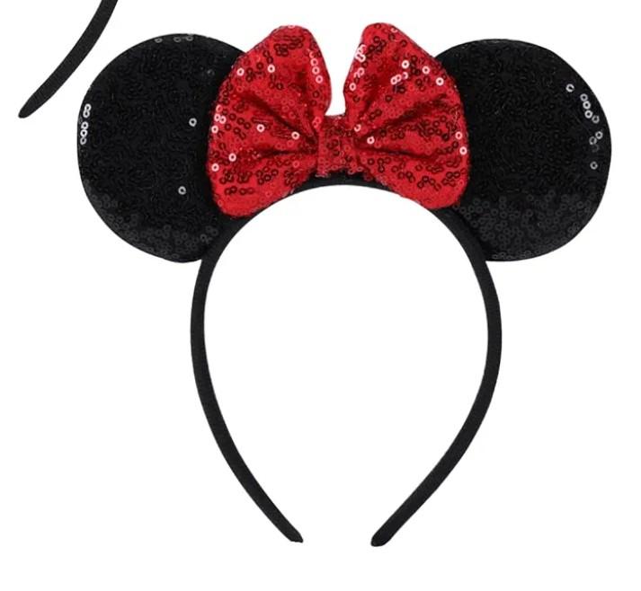 2 Pcs Red Mouse Ears Sequin Headbands,Shiny Bows Headbands, A Perfect Addition to Your Trip Essentials Accessories for Women Grils Princess Decoration Costume Cosplay