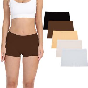 LALESTE Women's Boyshort Underwear Full Coverage Seamless Panties Soft Stretch Boxer Briefs 5 Packs (Large, B2411bd)