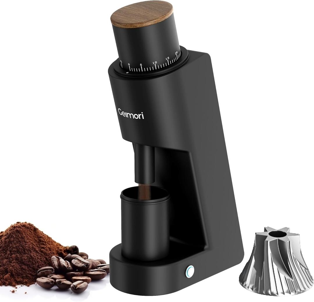 Single Dose Coffee Grinder,Wirsh Geimori GU38 Coffee Grinder with 38mm 6-Core Stainless Steel Conical Burr, 0.01mm Stepless Adjustment, Low Retention Espresso Grinder with Magnetic Dosing Cup,Black