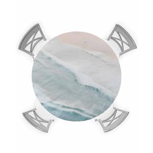 Lsrtoss Summer Beach Round Tablecloth, Ocean Coastal Fitted Table Cover with Elastic for 36"-44" Round Tables, Nautical Sea Aqua Beige Table Cloth Indoor Outdoor Dinning Party Waterproof Tablecloths