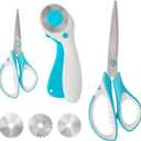 MANUFORE Professional Sewing Scissors Set: Big and Small Scissors, Rotary Cutter with 3pcs Extra Blades for Cutting Fabric (Blue)