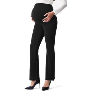 AFITNE Womens Flare Maternity Pants for Work Over The Belly with Pockets 29/ 31 Soft Bootcut Pregnancy Casual Dress Pants (Large, Black)