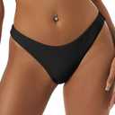 ZAFUL Women's High Cut Plain Bikini Bottom Mid Waist Solid Swimsuit Briefs Cheeky Bathing Suit High Leg Swim Bottoms Black M