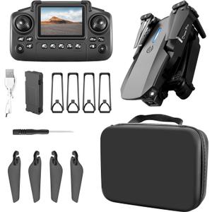 ikaufen E88 Drone with Built-in screen control, Camera for Adults RC Drone With 720P HD Dual Camera WiFi FPV Foldable Quadcopter Aircraft +1 Battery (E88 Dual camera Black)