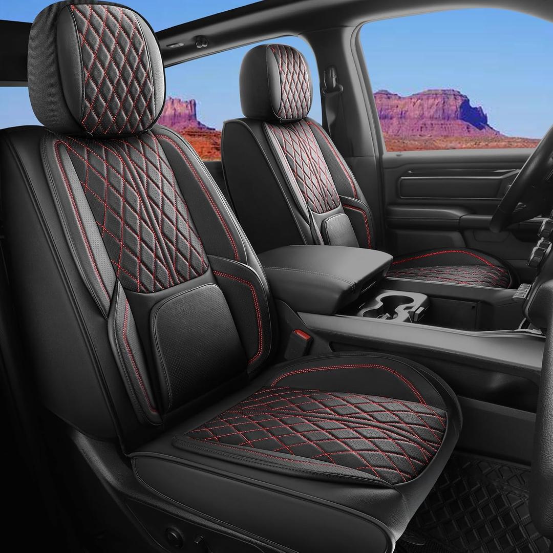 Car Seat Cover Custom Fit for Dodge Ram 1500 2500 3500 2002-2026 Faux Leather Seat Cover Set Compatible with Crew Quad Regular Cab Pickup Truck Cushions (Black & Blue, Front Seat)